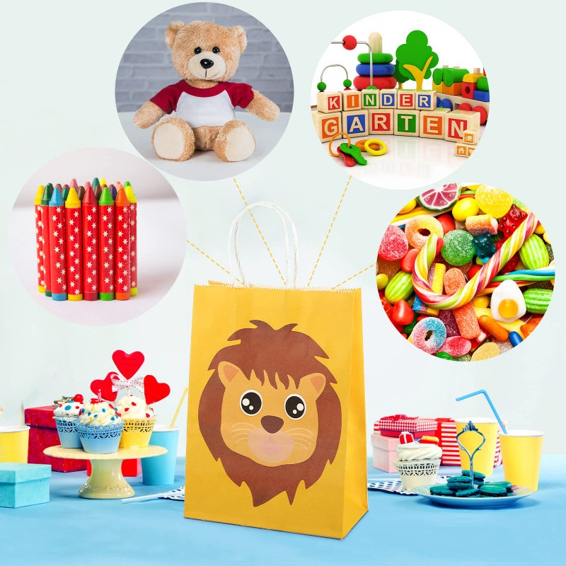 GWHOLE 12 Pack Jungle Animal Themed Candy Goodie Bags, Kraft Paper Treat Bags with Handles for Baby Shower Kids Birthday Party Safari Favors - Image 5